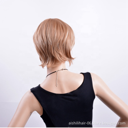 Wholesale short straight mix blonde with silvery-white hair wig synthetic hair wigs for women